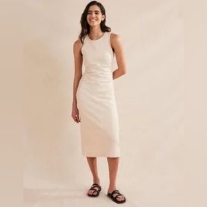 Boden Side Ruched column Midi dress sz 8R in ecru denim NWT